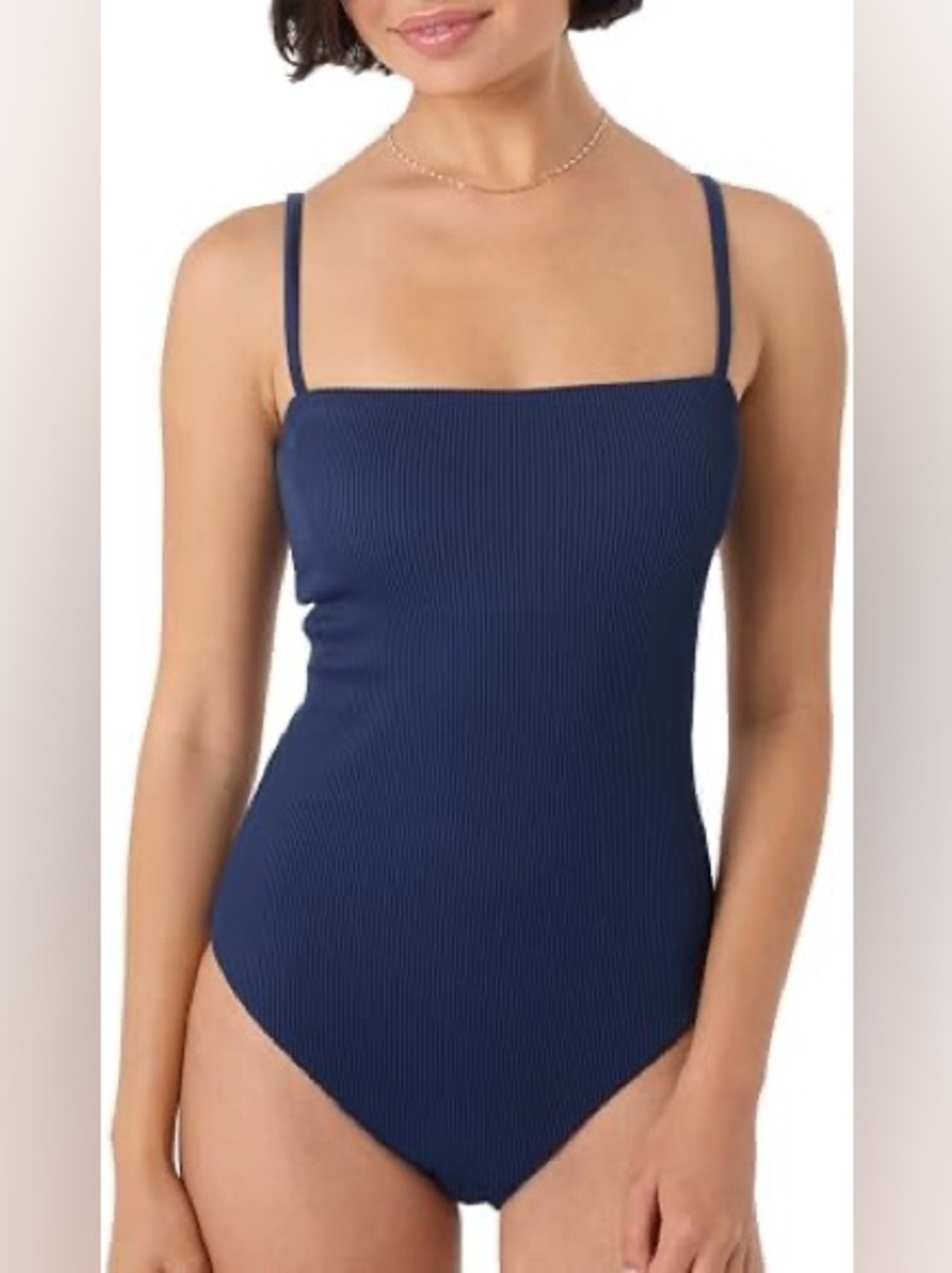 Asics Navy Ribbed Square-Neck Bodysuit